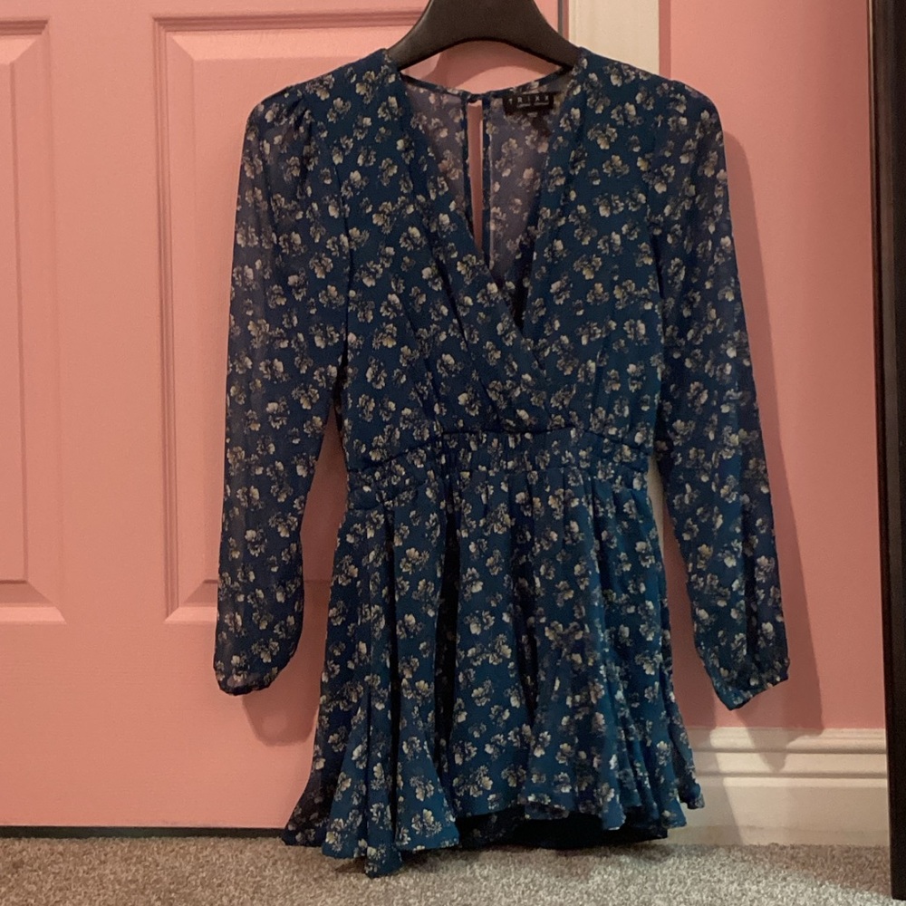 Floral Blue Long Sleeve Romper